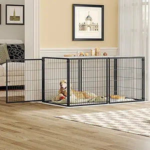 Nyahab 63.7" Large Dog Cage for Medium Dogs and Puppies, Indoor Metal Kennel Playpen with Removable Top Cover, Heavy-Duty Pet Crate with Adjustable Door, Black