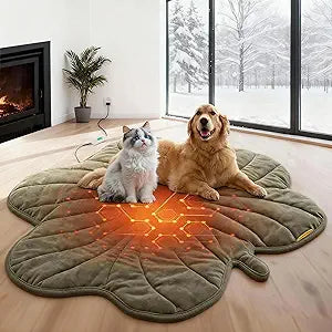 Extra Large Dog Heating Pad Waterproof Electric Heated Pet Beds for Indoor Outdoor, Adjustable Temperature, Washable Green Clover Shaped Cat Heating Pad Non Slip Bottom(47"X36")