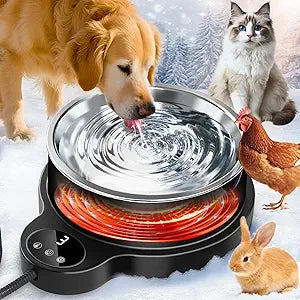 Heated Water Bowl for Dog Cat,Outdoor Heated Pet Bowl Food Bowl with 3 Temperature Settings & 12H Timer,50 oz Removable Stainless Steel Bowl,79" Anti-Chew Cord,for Dogs Cats Chickens Ducks Birds