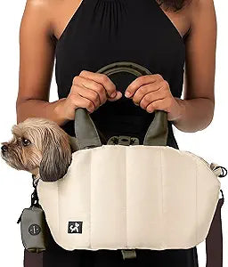 Sytopia Small Dog Carrier Purse, Portable Pet Carrier Tote Carrier with Pockets, Adjustable Safety Leash, Waterproof Dog Travel Bag, Travel Pets Purse up to 4 Lbs, Cream Beige