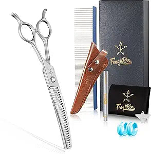 High-end Professional Dog Grooming Curved Thinning Scissors Teeth Blending Shears Pet Texturizing Thinner Blender Shears 7 Inch Extremely Very Sharp Made Of Stainless Steel Alloy For Dog Cat Groomer