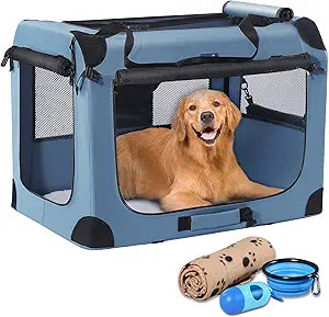 Petprsco Soft Collapsible Dog Crate, 40 inch Portable Dog Crates for Large Dogs, XL Dog Crate for Travel, 3 Door Foldable Pet Kennel with Durable Mesh Windows Indoor & Outside