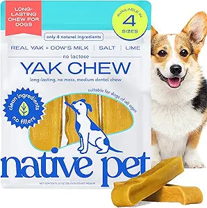 Native Pet Yak Cheese Himalayan Dog Chews - Long Lasting Dental Sticks for Medium Breeds – 100% All Natural Himalayan Yak Chews for Medium Dogs – Cheese Bone for Aggressive Chewers - 10 Per Pack