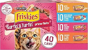 Purina Friskies Gravy Wet Cat Food Variety Pack, Surfin’ and Turfin’ Prime Filets Favorites - (Pack of 40) 5.5 oz. Cans