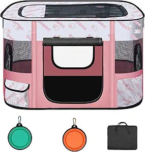 Foldable Dog Playpen Indoor,Expandable Puppy Playpen,Portable Pet Playpen for Small Animals,Waterproof Exercise Kennel Tent Crate for Travel,Camping, Home & Outdoor Use (M 31"L x 22"W x 21"H, Pink)