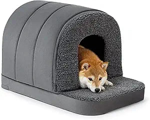 Indoor Dog House - Orthopedic Dog Tent Bed w/Egg-Crate Foam - Pet Bed with Cover Cave - Waterproof Lining - Nonskid Bottom, Ideal for Medium Breeds & Fits 30-Inch Crate - 29"x18"