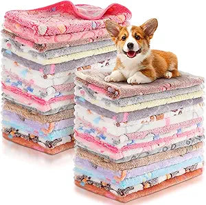 52 Pcs Dog Blankets for Small Dog 24" x 16", Soft Fluffy Fleece Washable Sleep Mat Paw Print Pattern Fleece Blankets for Pets Throw Warm Bed Mat for Pet Puppy Cat, 26 Style