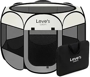 Love's cabin Pet Puppy Dog Playpen, Large Dog Tent Crates Cage Indoor/Outdoor, Portable Playpen for Cat, Foldable Pop Up Dog Kennel Playpen with Carring Case, Removable Zipper Top, Grey