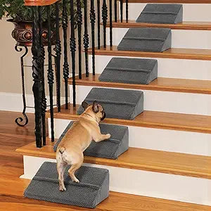 40D Density Foam Dog Ramp with Anti-Slip Bump for Stairs Suits for Small Dogs Cats, Pet Ramp Steps Stairs for Staircase Indoor with Self-Sticky Pads to Fix(6Pack, Gray)