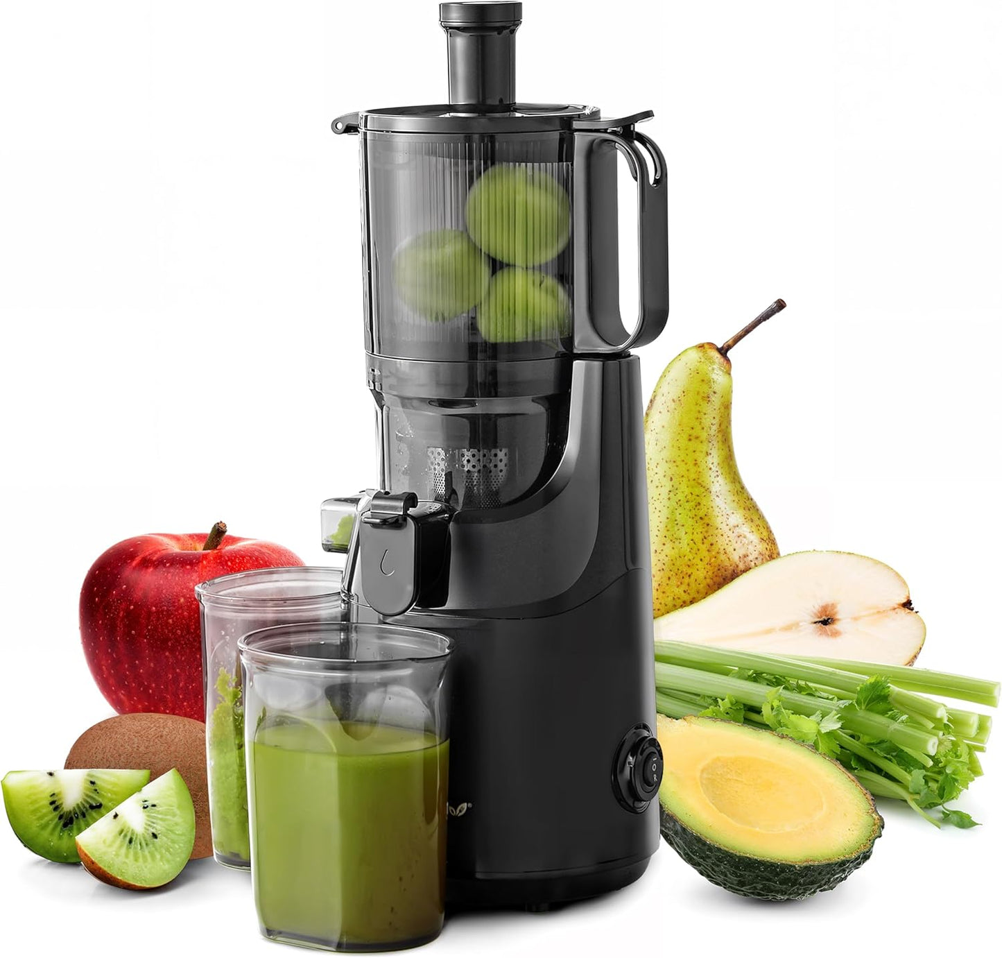 Elite Gourmet EJX320 Big Mouth Whole Fruit 5.2\u201D Self-Feeding Chute, Cold Press Masticating Slow Juice Extractor, Hands-Free, Less Prep, Easy to Clean, Impact Resistant BPA Free Tritan, Black