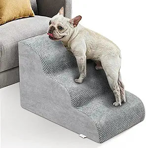 Dog Stairs for Small Dogs - High Density Foam Dog Ramp, Extra Wide Pet Steps with Non-Slip Bottom for High Beds, Couche and Sofa, Best for Dogs Injured, Older Doggy Cats (Grey, 3 Steps)