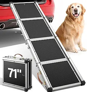 Dog Ramp for Car (200 lbs), Extra L71†W17†Folding Pet Ramp for Large Dogs with with Heavy Duty Hinges, Outdoor Anti-Slip Foldable Dog Car Ramps for SUV Truck Side Door (4 Folded)