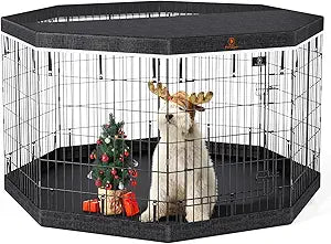 PJYuCien Dog Playpen, 8 Panels 36’’H Dog Pens Indoor with Bottom Pad and Top Cover, Metal Foldable Pet Puppy Exercise Fence Crate Kennel, Better for Medium Animals,Black