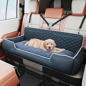 Large Dog Car Seat for SUVs & Trucks, High Back Booster Bench with Safety Tether & Storage Pocket, Washable Thick Cushion Bed for Medium Large Dogs up to 100 lbs