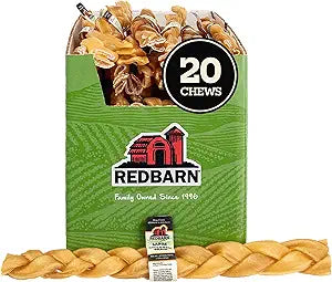 Redbarn Pet Products Recbarn Natural 12" Beef Collagen Braids - Case of 20 Sticks - Long Lasting Low-Odor Alternative to Rawhide & Bully Sticks -Single Ingredient Chew for Medium Large Dogs