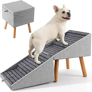 Dog Stairs for Small Dogs 17.13" H, 4-Step Doggie Ramp for Couch Bed Sofa and Chair, Foldable 2 in 1 Wooden Pet Steps for Puppy Medium/Large Dogs and Cats, Split Ottoman Design
