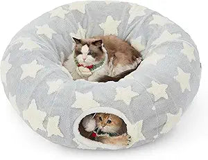 Lesure Cat Tunnel Bed for Indoor Cats - Cute Cat Donut Tunnel Toys for Small Large Cats with Washable Circle Cushion, Round Pet Peekaboo Cave Toy for Kitten/Puppy/Rabbit, Standard Galaxy Grey