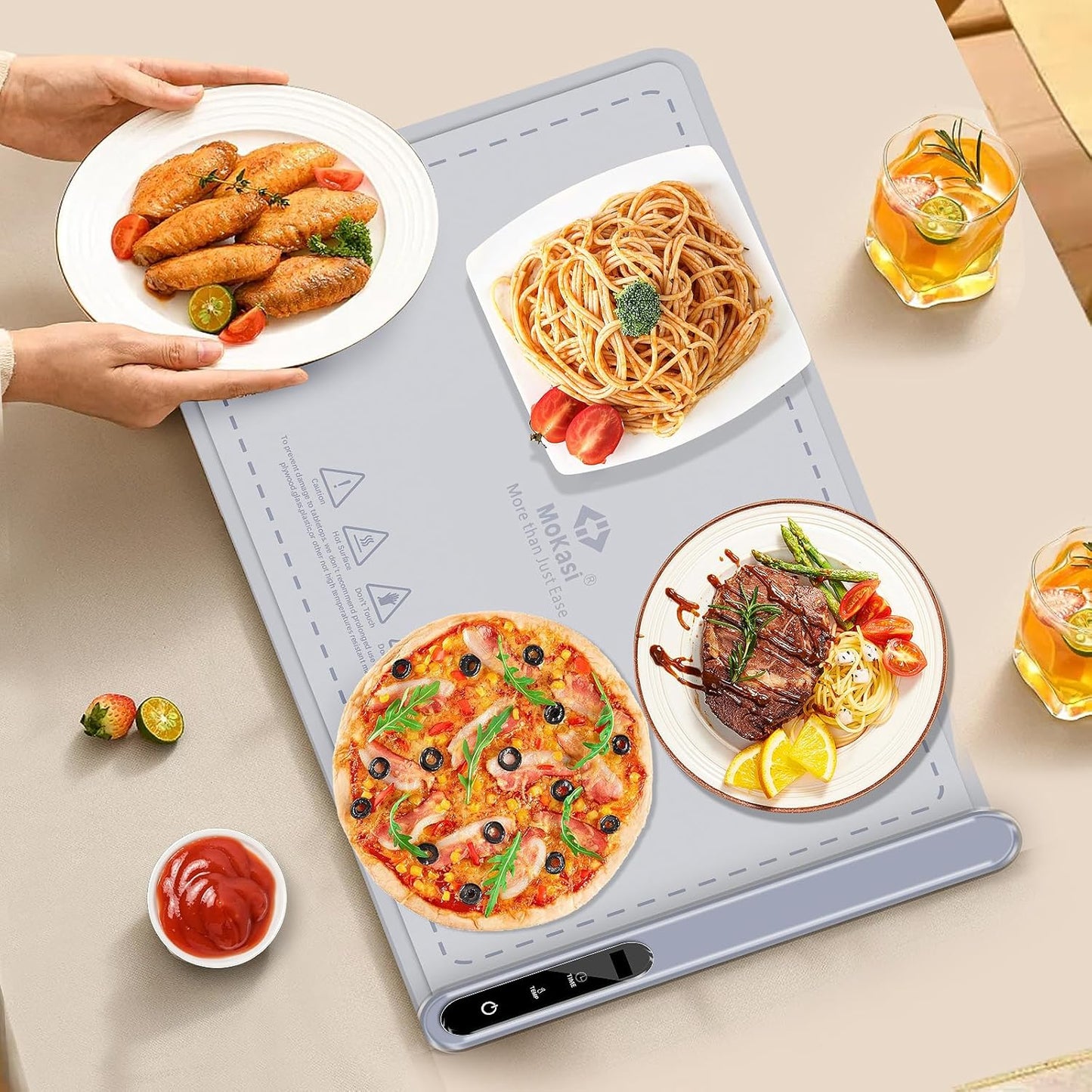 Electric Food Warming Mat Heating:Flameless Silicone Countertop Warmer Tray With 7 Temps 24x16 Inch - Portable Foldable Heat Pad Keep Food Warm For Dinner Serving And Buffet Party - (GRAY)