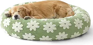 LE SURE Shown on TV Donut Dog Beds Extra Large Sized Dog - Round Pet Beds for Calming Puppy with Washable Cover, Orthopedic Modern Beds with Jacquard Shaggy Plush & Anti Slip Bottom, 42 Inch,Green