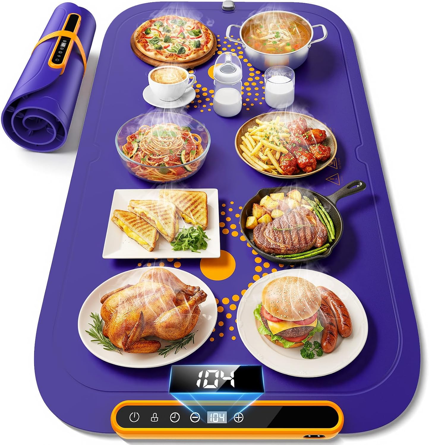 Warming Mat for Food, Extra Large, Food Warming Mat for Countertop, Food Warmer Mat with 7 Temperature Settings, Child Lock, Raised Feet Protects Table, Fast 8s Heating, Parties, Buffets, Daily Use