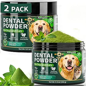 2 Pack Dog Dental Powder, Dog Teeth Cleaning Powder with Natural Herbal Blend, Plaque Off Pet Tooth Cleaning lab co, Targets Tartar & Reduces Plaque & Bad Breath for Dogs & Cats, Mint -150Grams