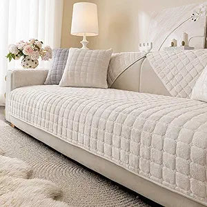 Velvet Washable Couch Cover for Pets Dogs, Non Slip Sectional Sofa Covers for 3 Cushion Couch Sofa L Sharped Sofa Slipcovers, Furniture Protector (1 PCS 36"x82", White)