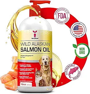 SavvyBeast Wild Alaskan Salmon Oil for Dogs, Cats & Ferrets – Omega-3 Fish Oil Pet Supplement with EPA & DHA – Supports Skin, Coat, Joints, Heart, Brain, Itch Relief & Immune – Unscented – 16 oz