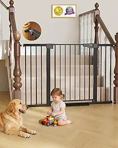Cumbor 29.7"–51.5" Extra Wide Baby Gate for Stairs, Pressure-Mounted Dog Gates for Doorways & Hallways, Auto-Close Walk-Through, No-Trip Design, Child Proof Safety, Dog/Pet Gate for Indoor Use, Black