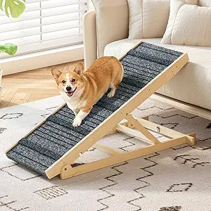 Dog Ramp for Bed, 40 Inch Dog Ramp for Couch, Supports Up to 150lbs, with 10.2" to 26.8" 7 Height Setting, Non Slip Carpet Surface and Foot Pads, Wooden Folding Pet Ramps for High Bed, Sofa