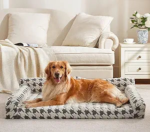 FURTIME Orthopedic Dog Beds Large Sized Dog, XL Washable Memory Foam Pet Couch Bed with Removable Washable Cover, Non-Slip Bottom with Bolster Sides, Grey