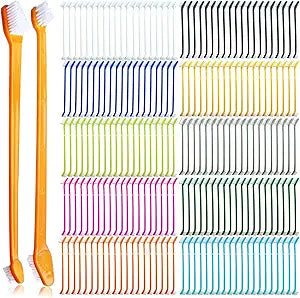 200 Pcs Dog Toothbrush Cat Tooth Brushes Bulk, Double Sided Brushing Kit, Teeth Cleaning Kit Soft Bristles Long Handle, Pet Tooth Brush for Small to Large Dog, Cat, Puppy & Kitten, 10 Colors