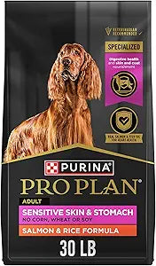 Purina Pro Plan Sensitive Skin and Stomach Dog Food Dry, Adult Salmon & Rice Formula, Digestive Health - 30 lb. Bag