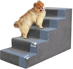 Niubya Dog Stairs for Small Dog and Cats,23â€H Non-Slip Bottom Pet Steps for High Beds and Couch,Extra Wide High-Density Foam Pet Stairs Grey,5 Steps