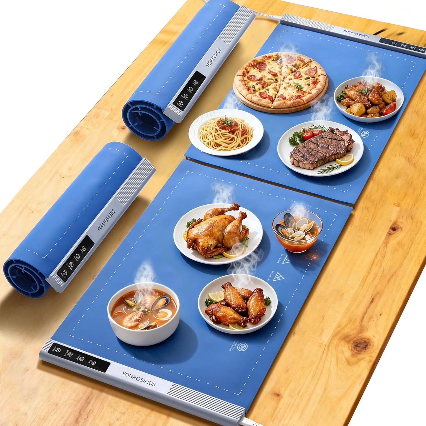 Warming Mat for Food,Food Warming Mat,2 Pack Electric Food Warmer Mat with Graphene Heating Tech, 3 Temperature Settings & 15 Timer Modes, Child Safety Lock, Silicone Heating Pad for Buffets Party