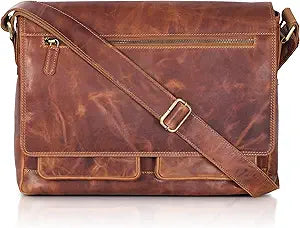 VALENCHI Real Genuine Leather 14" Laptop Messenger Bag/Briefcase For Men & Women