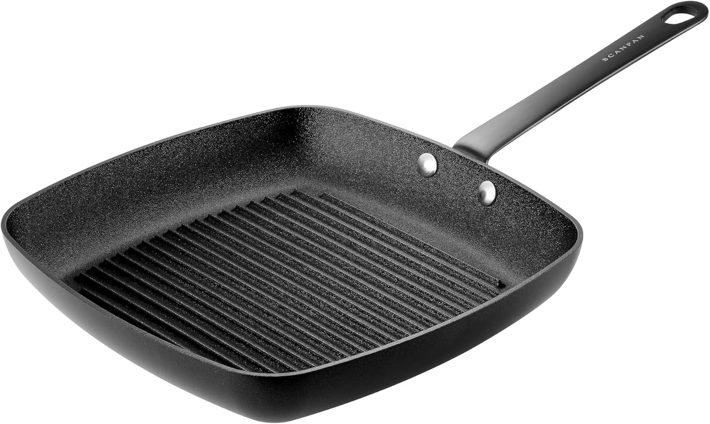 Scanpan Black Edition 11 inch Square Nonstick Grill Pan – Compatible with Gas and Electric Stovetops, Metal Utensil Safe, Oven Safe to 500°F, Dishwasher Safe
