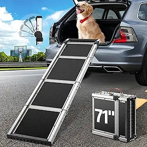 Dog Ramp for Car (200 lbs), Extra L71†W17†Folding Pet Ramp for Large Dogs 90° Adjustable Head, Outdoor Anti-Slip Foldable Dog Car Ramps for SUV Truck Side Door (5 Folded)