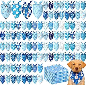 Preboun 100 Pcs Winter Dog Bandanas Bulk Blue Snowflakes Snowmen Bandanas for Dogs Triangle Kerchief Bibs Scarf for Pet Costume Photo Props Accessories Grooming Services Pet Shops Groomers, 25 Styles