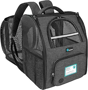 PetAmi Dog Cat Backpack Carrier, Expandable Pet Carrier Backpack for Travel Hiking, Small Medium Dog Puppy Large Cat Carrying Backpack, Airline Approved Ventilated Soft Back Support, 18 lbs, Dark Gray
