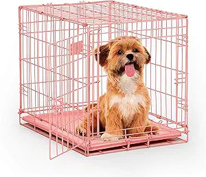 MidWest Homes for Pets 24-Inch Pink Fashion iCrate for Small Breeds, 12-20 lbs, Single Door Folding Dog Crate with Divider Panel, Leak-Proof Tray & Secure Latch, Portable, Durable & Easy to Assemble