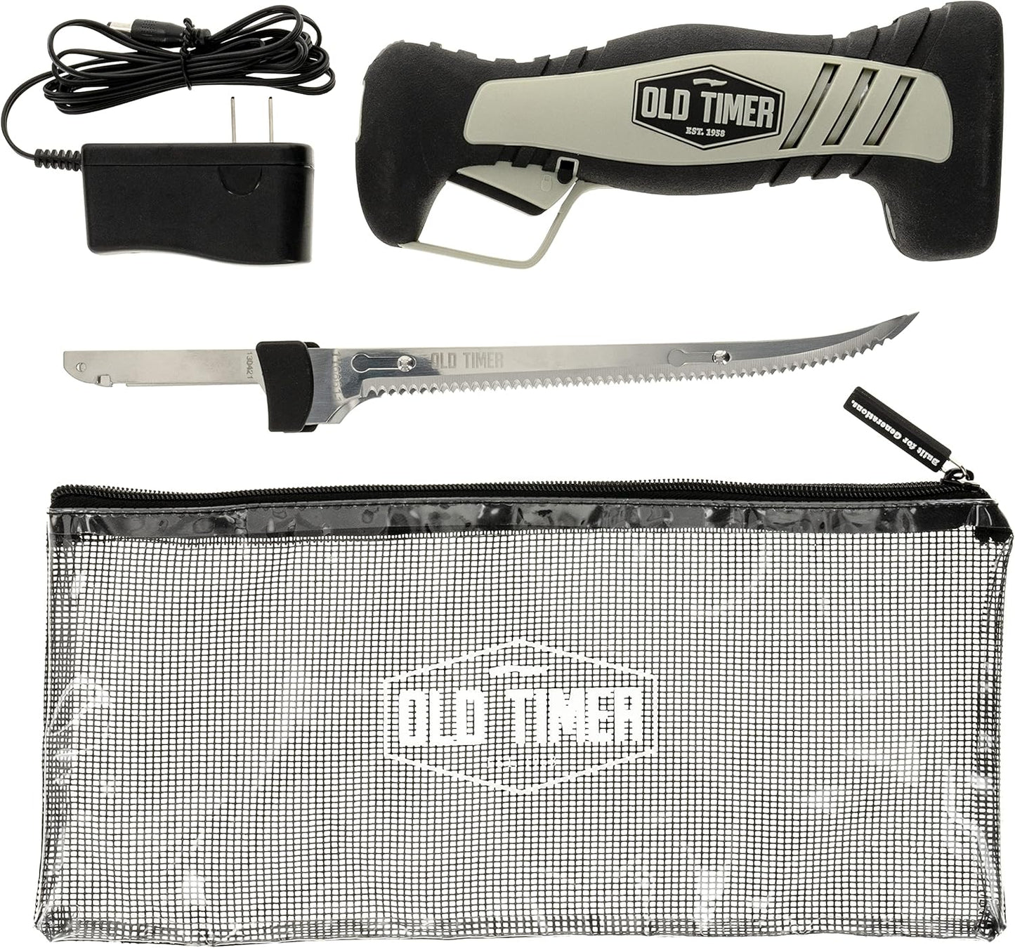 Old Timer Electric Fillet Knife with Rechargeable Battery, 8" Blade, High Carbon Stainless Steel, For Fishing, Filleting, and Outdoors