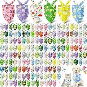 Kacctyen 200 Pcs Spring Dog Bandana Bulk for Dogs Fresh Spring Triangle Bandanas with Flowers Animals Patterns Soft and Adjustable Kerchief Scarf for Small Medium Large Dogs Cats Pets Grooming