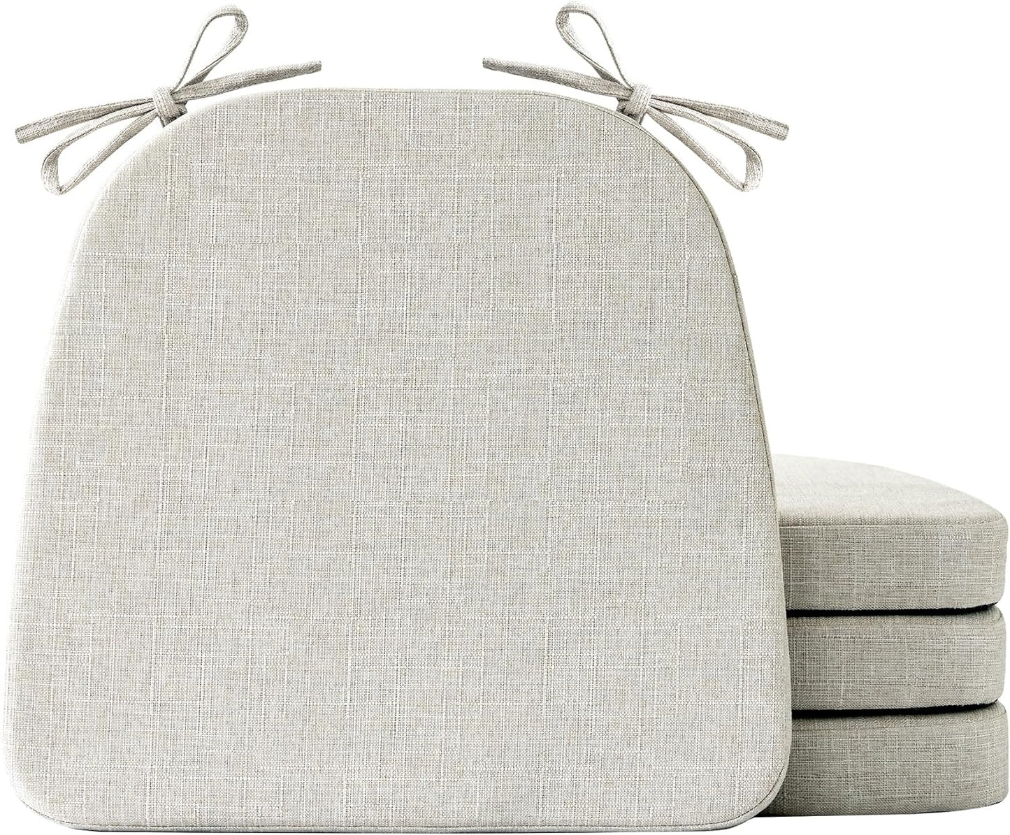 IASEAHK Chair Cushions for Dining Chairs Set of 4, Non Slip Kitchen Chair Pads, 17" x 16" x 2", Indoor Dining Chair Cushions with Ties, D-Shaped Seat Cushions for Kitchen Chairs, Beige