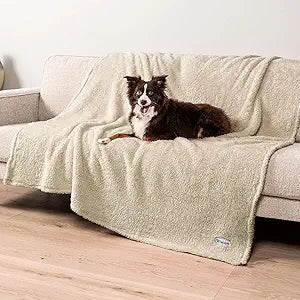 PetAmi Fluffy Waterproof Dog Blanket for Bed Large Dogs, Soft Warm Pet Sherpa Throw Pee Proof Couch Cover, Reversible Cat Blanket Sofa Crate Kennel Protector, Washable Mat (Beige Cream, 60x80)