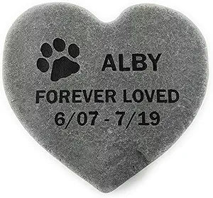 Pet Memorial Headstone Grave Marker Gray Natural Stone Heart 8" for Your Dog Or Cat Personalized