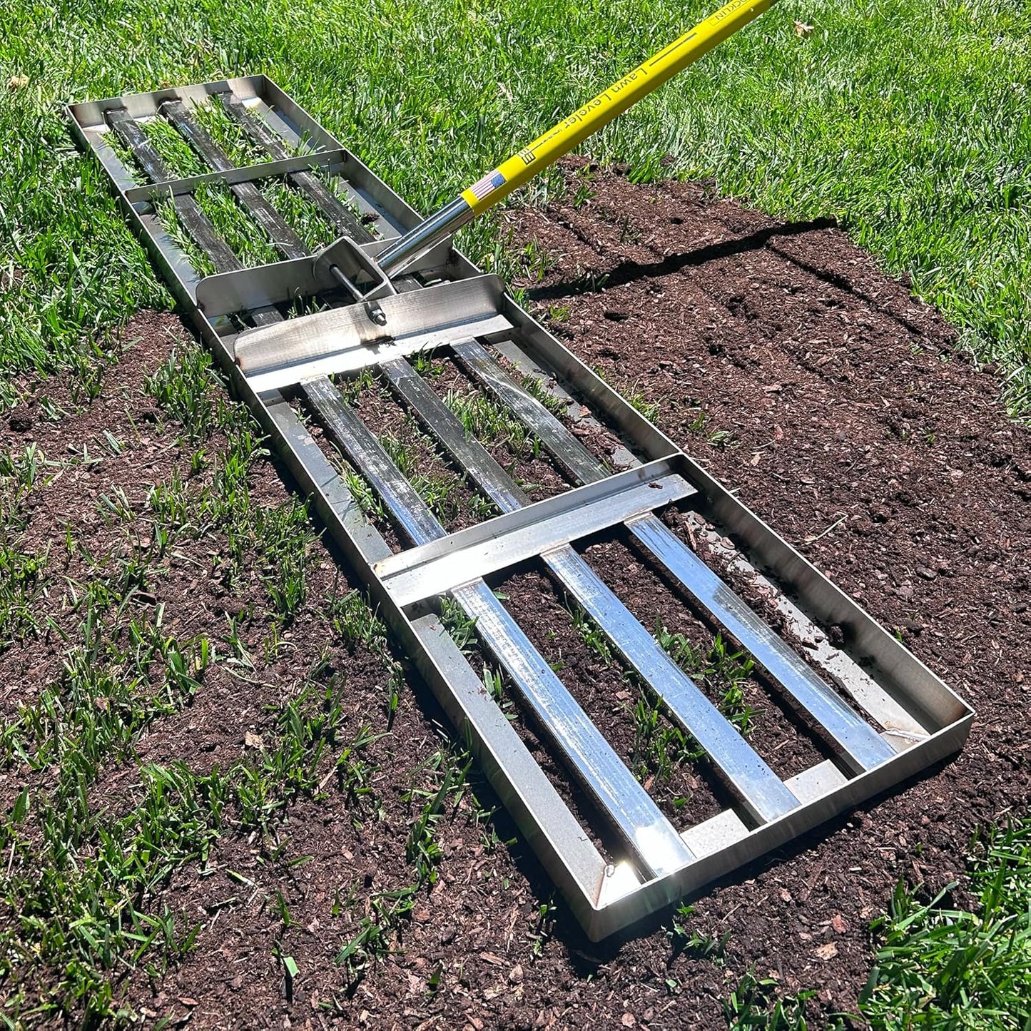 Rocklinâ„¢ Lawn Leveling Rake | Levelawn Tool | Level Soil or Dirt Ground Surfaces Easily | 48\u201D x 10\u201D Ground Plate | 78\u201D Extra Long Handle | Stainless Steel