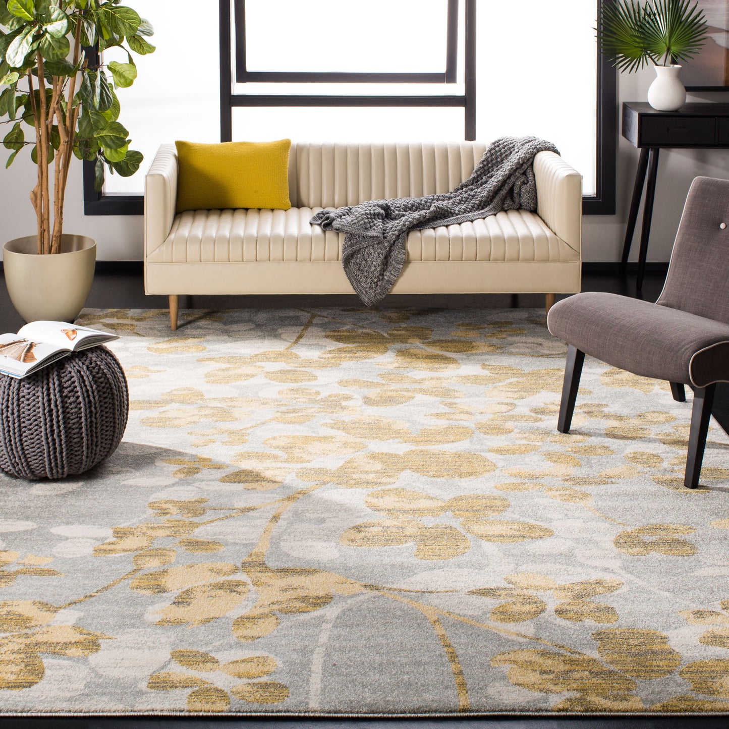 Safavieh Evoke Maxwell 9 x 12 (ft) Loomed Synthetic Gray/Gold Rectangular Indoor Floral/Botanical Vintage Spot Clean Only Area rug