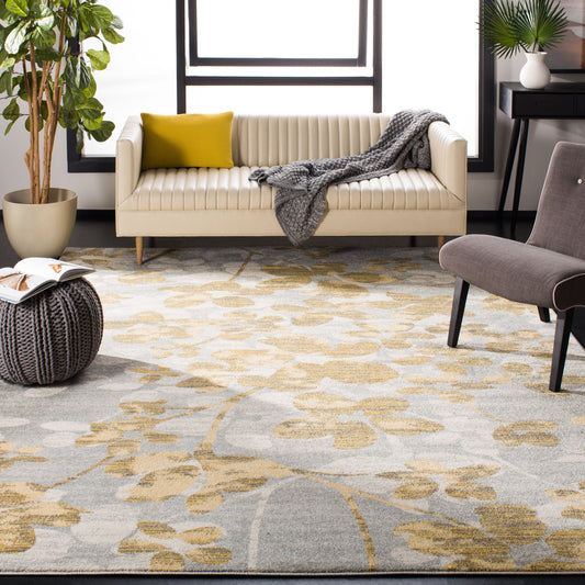 Safavieh Evoke Maxwell 9 x 12 (ft) Loomed Synthetic Gray/Gold Rectangular Indoor Floral/Botanical Vintage Spot Clean Only Area rug