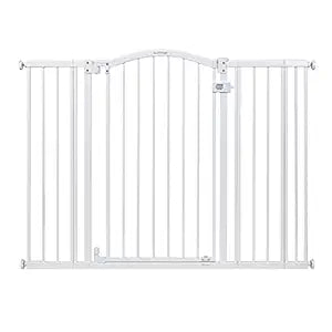 Summer Infant Extra Tall & Wide Safety Pet and Baby Gate, 29.5"-53" Wide, 38" Tall, Pressure or Hardware Mounted, Install on Wall or Banister in Doorway or Stairway, Auto Close Walk-Thru Door - White