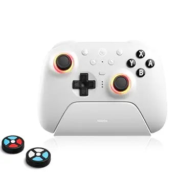 RunSnail 8Bitdo Ultimate 2 Bluetooth Controller for Switch/Switch 2, Windows PC, TMR Joystick, RGB Fire Ring, Switchable Hall Effect/Tactile Triggers, Vibration and Motion Control (White)